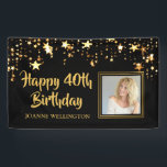 40th Birthday Photo Black Gold Stars Personalized Banner<br><div class="desc">Honor the 40-year-old and welcome your party guests with this black and gold themed banner with gold stars and HAPPY 40TH BIRTHDAY in a modern, brush script font and personalized with their name. The title is editable to change to any age birthday. PHOTO TIP: For fastest/best results, choose a photo...</div>