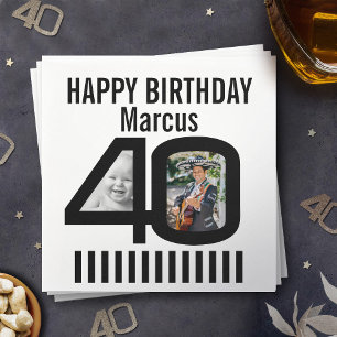 40th birthday photo black stripe 2 photos party napkins