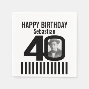 40th birthday photo black stripe photo napkins