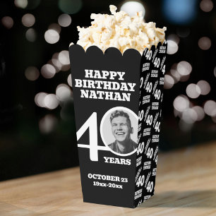 40th birthday photo black white custom popcorn favor boxes