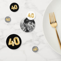 40th Birthday Photo Black White Gold Party Confett Confetti