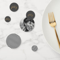 40th Birthday Photo Black White Gold Party Confetti