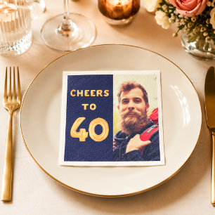 40th birthday photo blue gold balloons cheers napkins