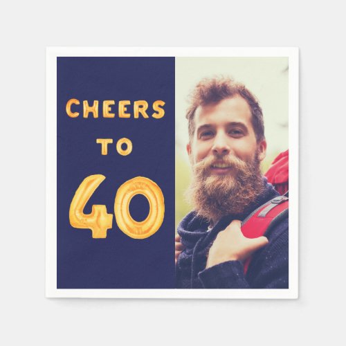 40th birthday photo blue gold balloons cheers napkins