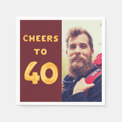 40th birthday photo burgundy gold balloons cheers napkins