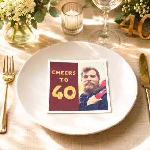 40th birthday photo burgundy gold balloons cheers napkins
