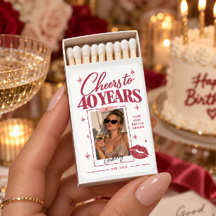 40th Birthday Photo Cheers to 40 Years Party Favor Matchboxes