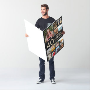 40th Birthday Photo Collage 13 Photos Black & Gold Card