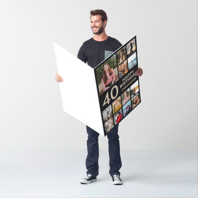 40th Birthday Photo Collage 13 Photos Black & Gold Card (In Situ)