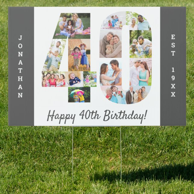 40th Birthday Photo Collage Custom Yard Sign (Insitu)