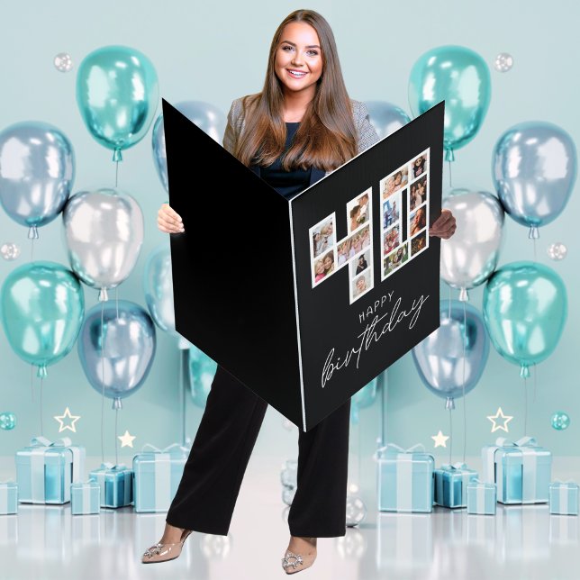 40th Birthday Photo Collage, Group Giant Card (Giant 40th birthday card with custom photo collage, happy birthday forty card for groups to sign)