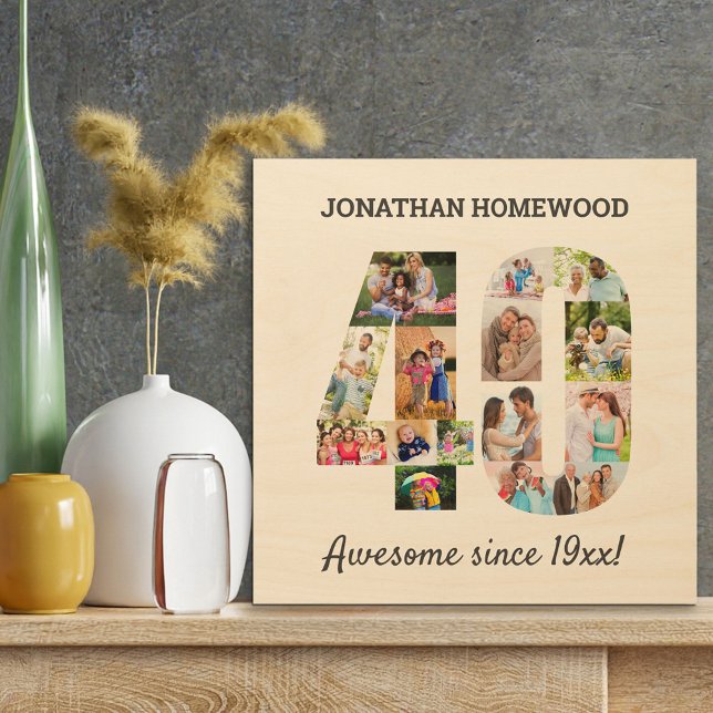 40th Birthday Photo Collage in Number 40 Wood Wall Art (Creator Uploaded)