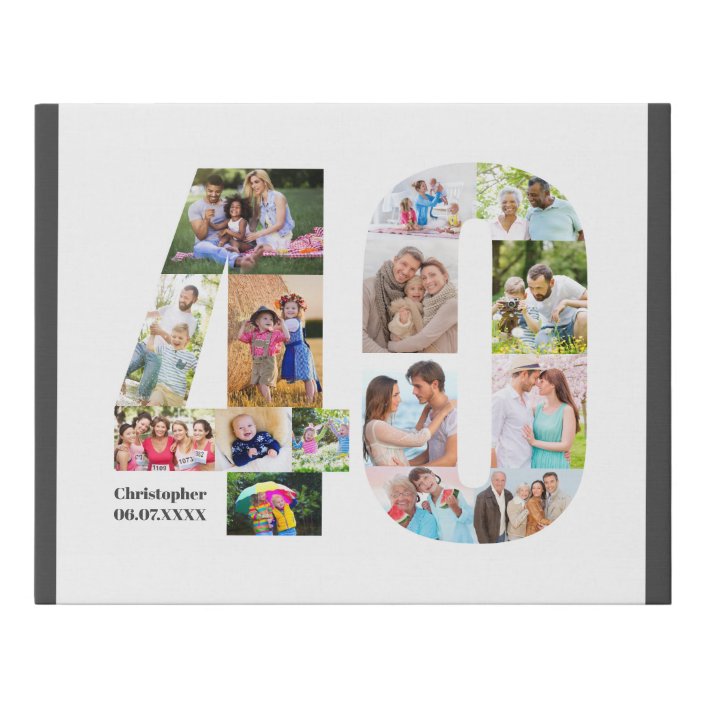 40th Birthday Photo Collage Number 40 Custom Faux Canvas Print