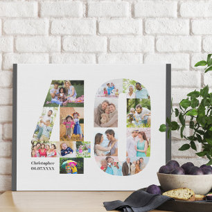 40th Birthday Photo Collage Number 40 Custom Faux Canvas Print