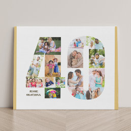 40th Birthday Photo Collage Number 40 Neutral Faux Canvas Print
