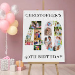 40th Birthday Photo Collage Number 40 Personalized Foam Board<br><div class="desc">40th Birthday Party easel sign - perfect to welcome guests, provide a photo prop and create a fun "do you remember when .. ?" talking point. The photo template is set up for you to upload your pictures to form the number 40. The template uses a mix of square, portrait...</div>