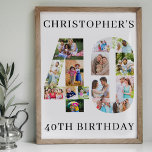 40th Birthday Photo Collage Number 40 Personalized Poster<br><div class="desc">40th Birthday Party poster available professionally printed or as a printable digital download. Perfect to welcome guests, provide a photo prop and create a fun "do you remember when .. ?" talking point. The photo template is set up for you to upload your pictures to form the number 40. The...</div>