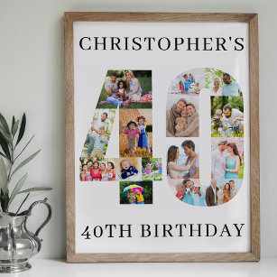 40th Birthday Photo Collage Number 40 Personalized Poster
