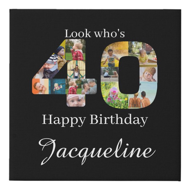 40th birthday Photo Collage Template Faux Canvas Print (Front)
