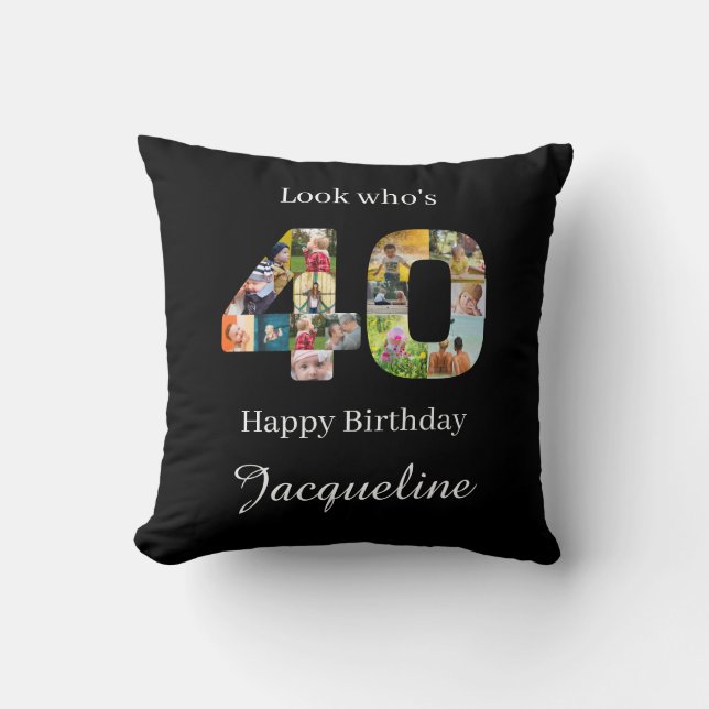 40th birthday Photo Collage Template Throw Pillow (Front)