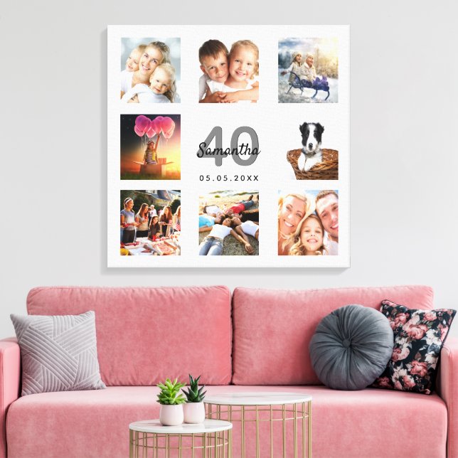 40th birthday photo collage white monogram canvas print (Insitu(LivingRoom))