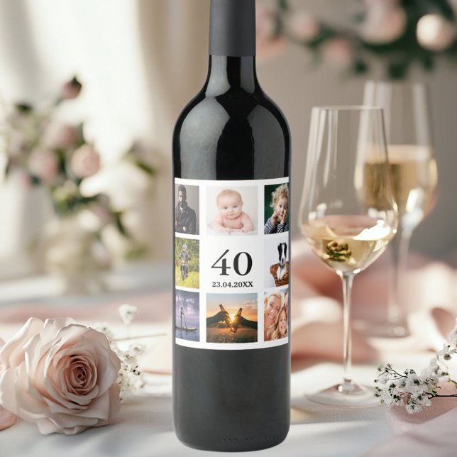 40th birthday photo collage wine label (Creator Uploaded)