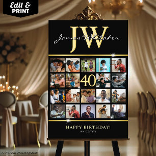 40th Birthday Photo Collage with Custom Initials  Foam Board