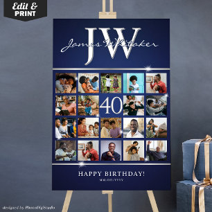 40th Birthday Photo Collage with Custom Initials Foam Board