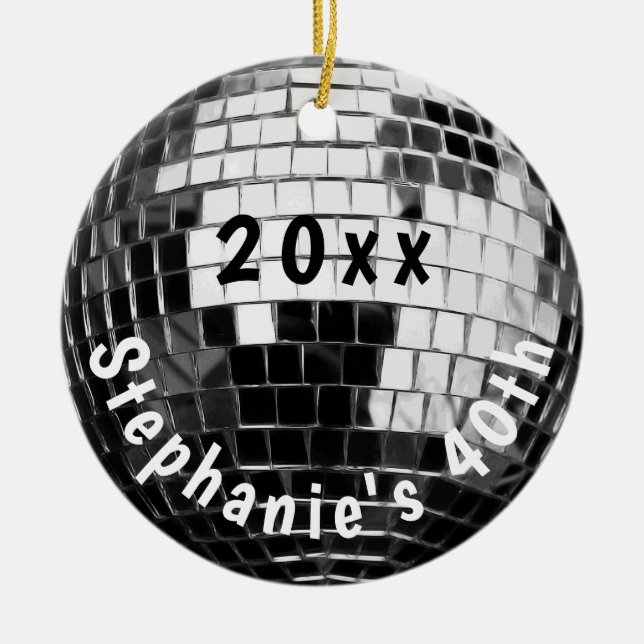 40th Birthday Photo Disco Ball Keepsake Ceramic Ornament (Front)