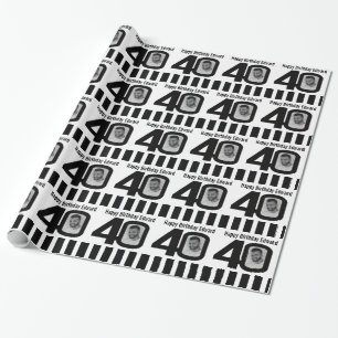40th Birthday photo fun black and white wrapping Wrapping Paper