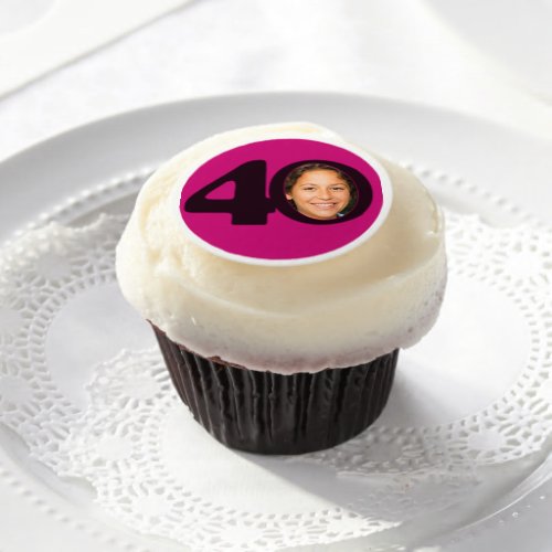 40th birthday photo fun hot pink birthday edible frosting rounds