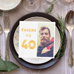 40th birthday photo gold balloons cheers luncheon napkins<br><div class="desc">A napkin for a 40th birthday party. Template for your photo.  White background and the tex: Cheers to 40.  The text is written with a trendy faux gold balloon script.</div>