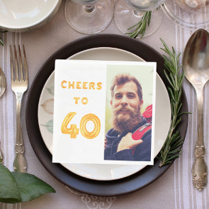 40th birthday photo gold balloons cheers luncheon napkins