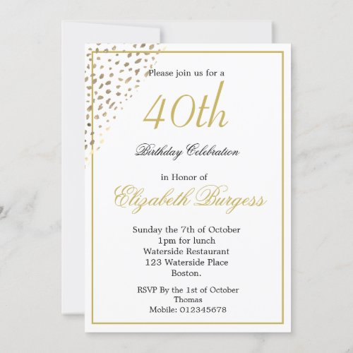 40th Birthday Photo Gold  Elegant  Invitation
