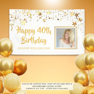 40th Birthday Photo Gold Stars Personalized Banner