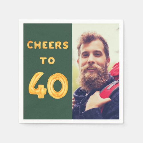 40th birthday photo green gold balloons cheers napkins