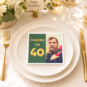 40th birthday photo green gold balloons cheers napkins