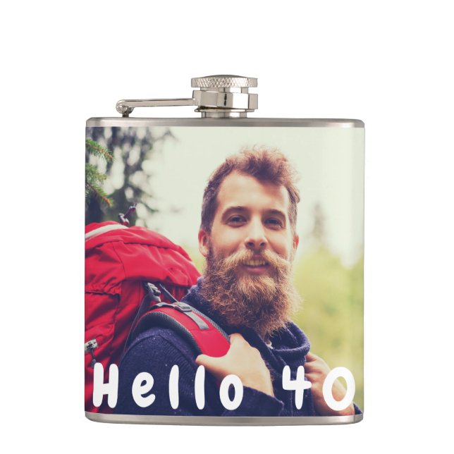 40th birthday photo hello 40 guy man flask (Front)