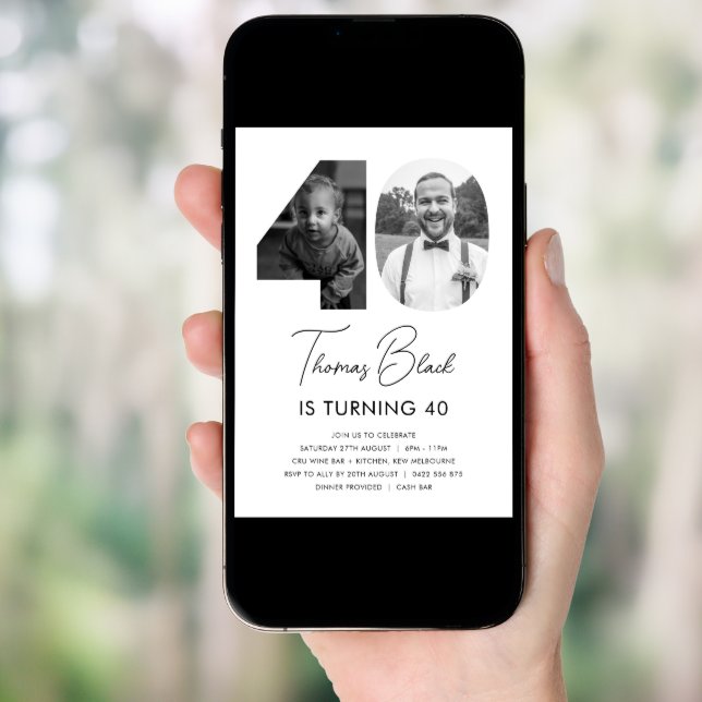 40th Birthday Photo Invitation (Front Digital)