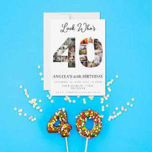 40th birthday photo montage look who's 40  invitation