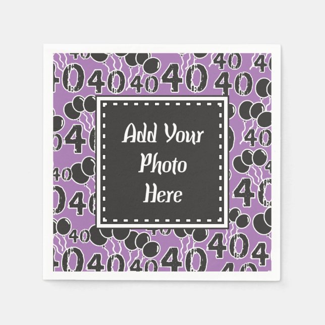 40th Birthday Photo Personalized PURPLE Napkins (Front)