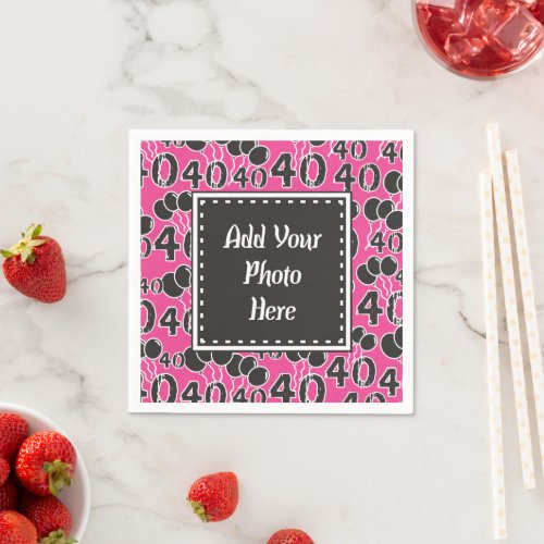 40th Birthday Photo PINK Personalize Paper Napkins