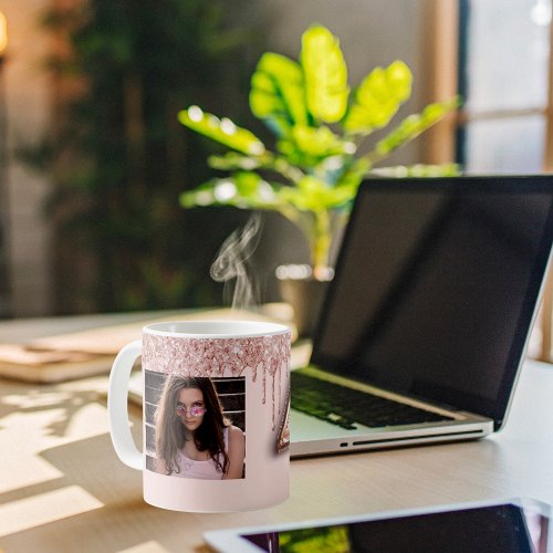 40th birthday photo rose gold glitter pink balloon coffee mug