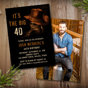 40th Birthday Photo Rustic Cowboy Hat Boots Invitation