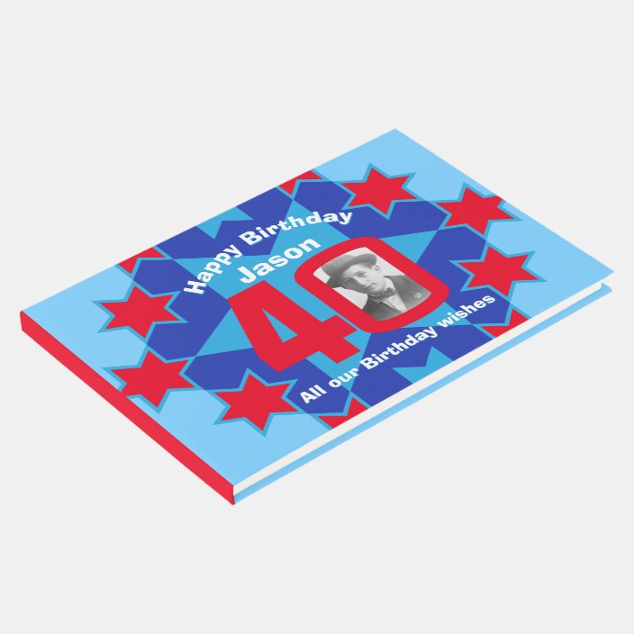 40th birthday photo star red blue guest book | Zazzle.com