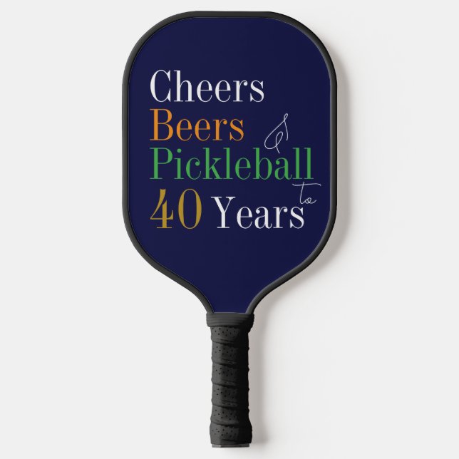 40th Birthday Pickleball Cheers Beers Navy Blue Paddle (Front)