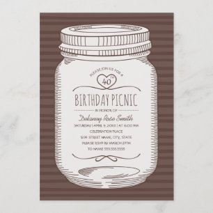 40th Birthday Picnic Party Rustic Mason Jar Invitation