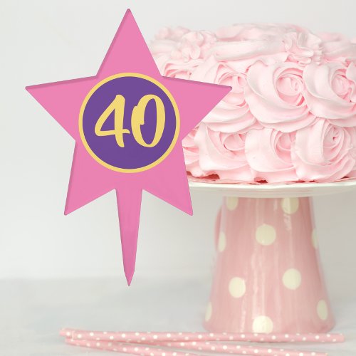 40th Birthday Pink and Purple Star Cake Topper