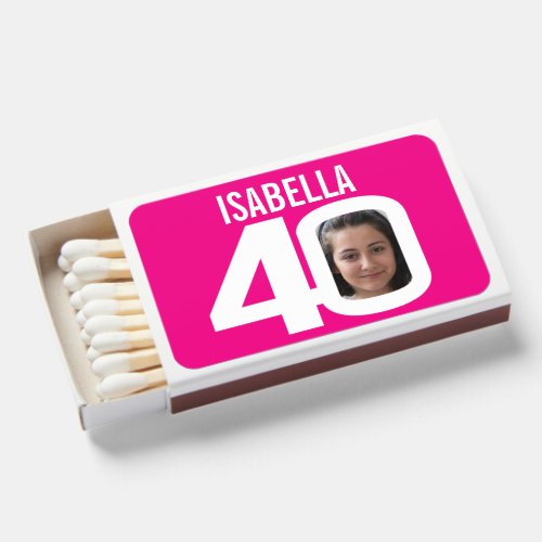 40th birthday pink and white custom photo name  matchboxes