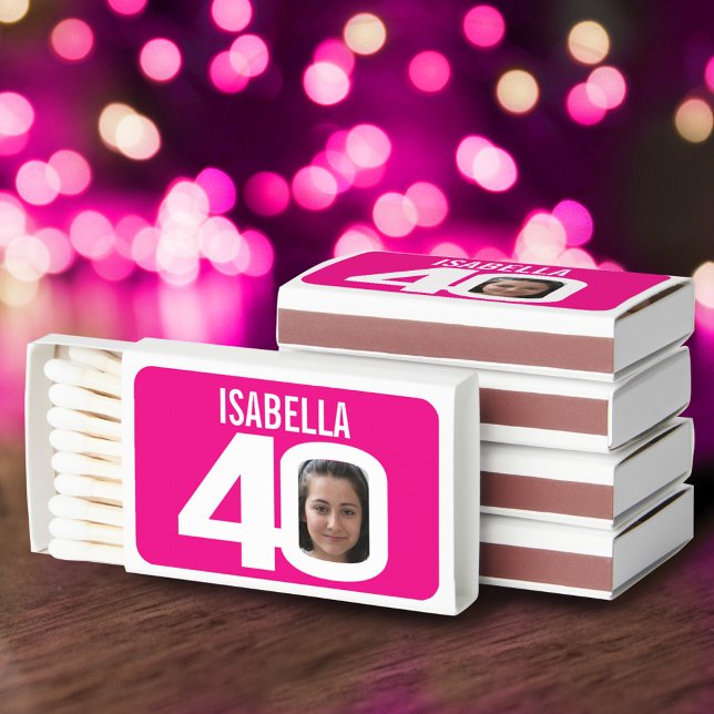 40th birthday pink and white custom photo name  matchboxes (Creator Uploaded)